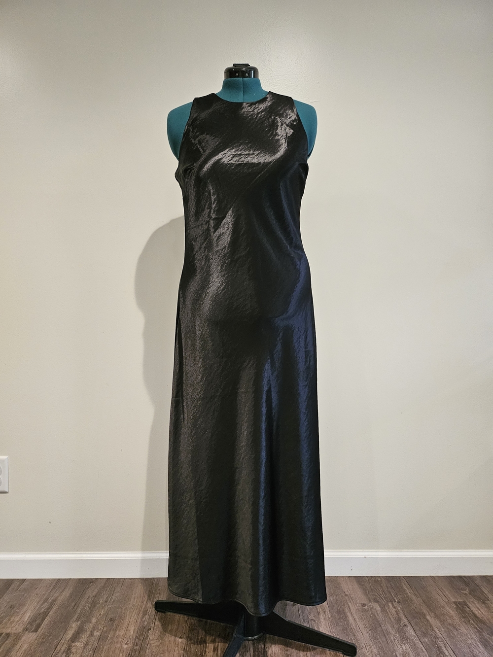 Sleek Black Satin Maxi Dress - Classic Evening Gown